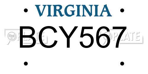 BCY567 Virginia License Plate