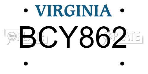 BCY862 Virginia License Plate