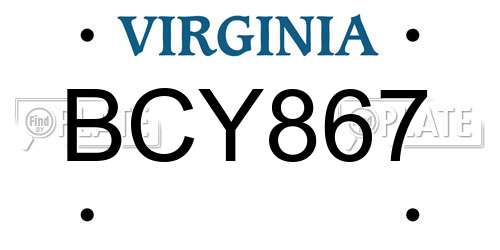 BCY867 Virginia License Plate