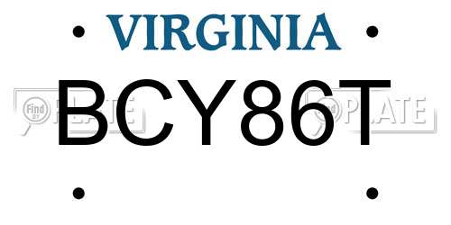 BCY86T Virginia License Plate