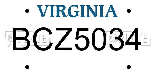 BCZ5034 Virginia License Plate
