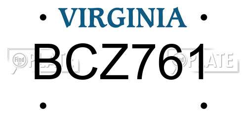 BCZ761 Virginia License Plate