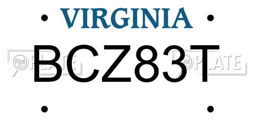BCZ83T Virginia License Plate