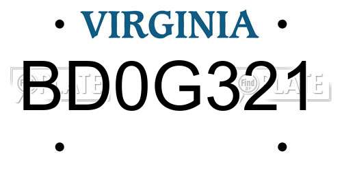 BD0G321 Virginia License Plate