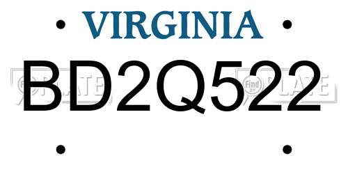 BD2Q522 Virginia License Plate