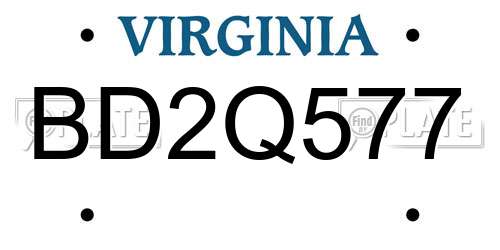 BD2Q577 Virginia License Plate