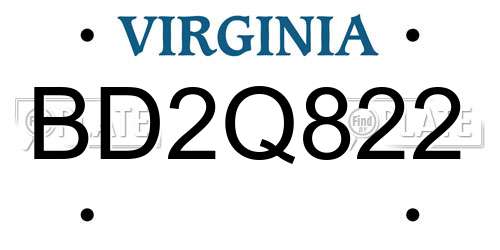 BD2Q822 Virginia License Plate
