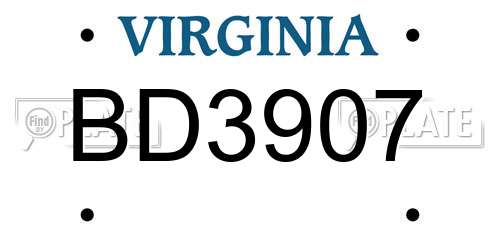BD3907 Virginia License Plate