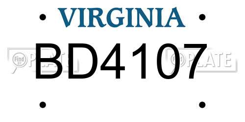 BD4107 Virginia License Plate