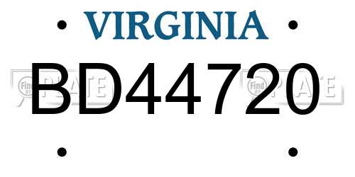 BD44720 Virginia License Plate