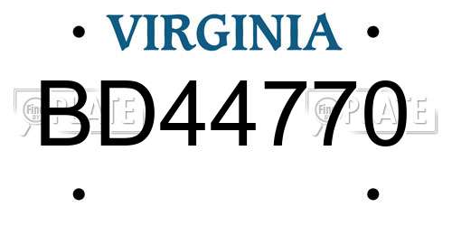 BD44770 Virginia License Plate