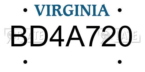 BD4A720 Virginia License Plate