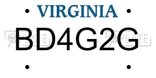 BD4G2G Virginia License Plate