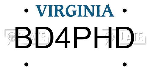 BD4PHD Virginia License Plate