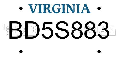 BD5S883 Virginia License Plate