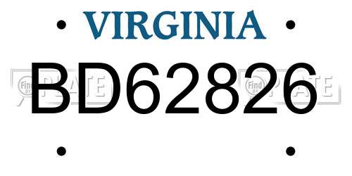 BD62826 Virginia License Plate