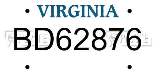 BD62876 Virginia License Plate