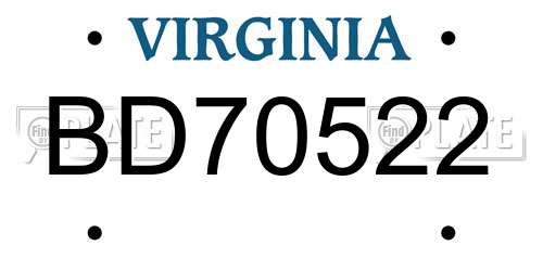 BD70522 Virginia License Plate