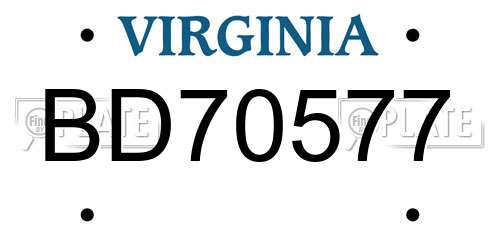 BD70577 Virginia License Plate