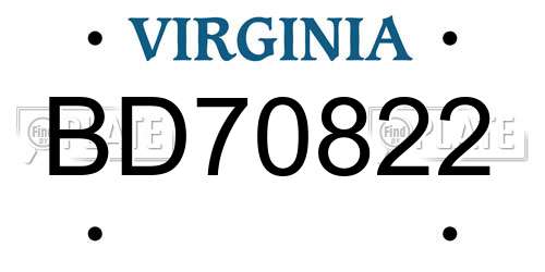 BD70822 Virginia License Plate