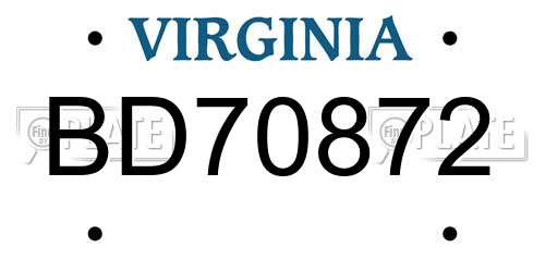 BD70872 Virginia License Plate