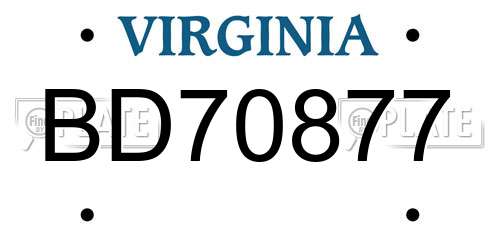 BD70877 Virginia License Plate