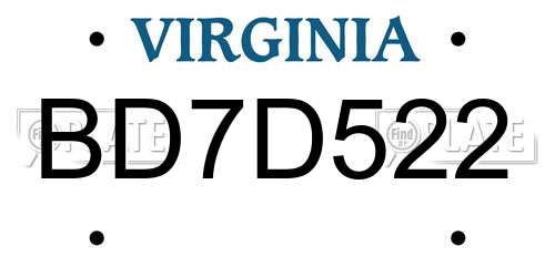 BD7D522 Virginia License Plate