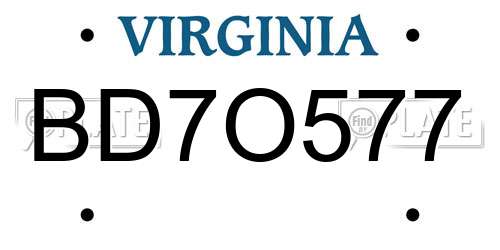 BD7O577 Virginia License Plate