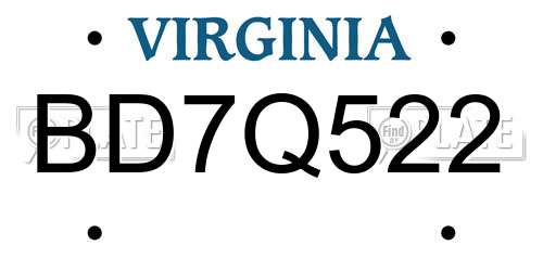 BD7Q522 Virginia License Plate