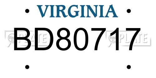 BD80717 Virginia License Plate