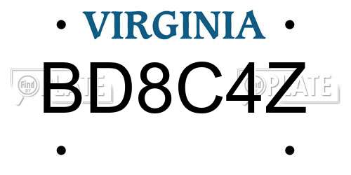 BD8C4Z Virginia License Plate