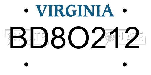 BD8O212 Virginia License Plate