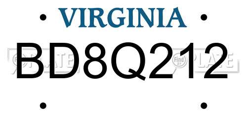 BD8Q212 Virginia License Plate