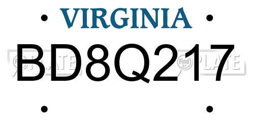 BD8Q217 Virginia License Plate