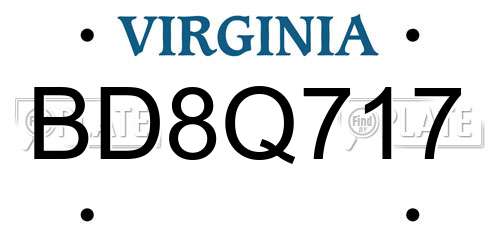 BD8Q717 Virginia License Plate