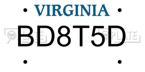 BD8T5D Virginia License Plate