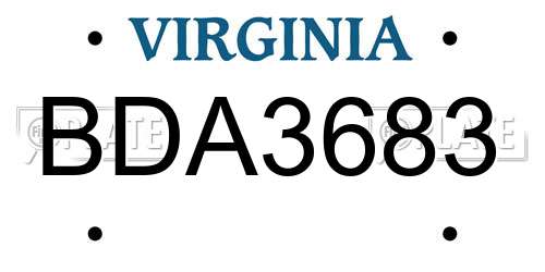 BDA3683 Virginia License Plate
