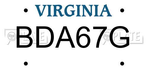BDA67G Virginia License Plate
