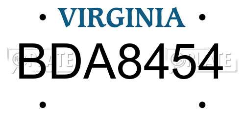 BDA8454 Virginia License Plate