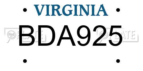 BDA925 Virginia License Plate