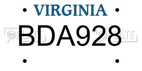 BDA928 Virginia License Plate