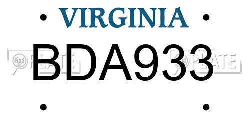 BDA933 Virginia License Plate