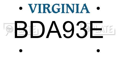 BDA93E Virginia License Plate