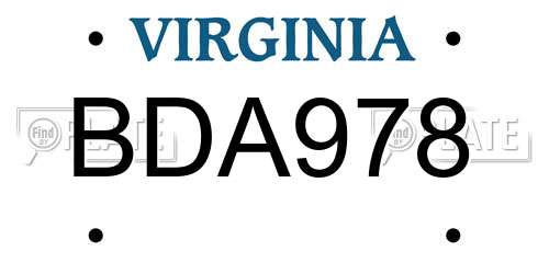 BDA978 Virginia License Plate