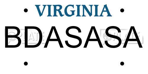 BDASASA Virginia License Plate