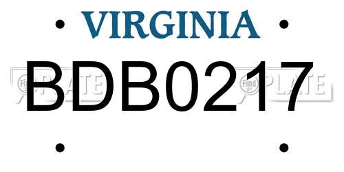 BDB0217 Virginia License Plate