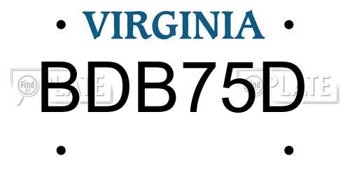 BDB75D Virginia License Plate
