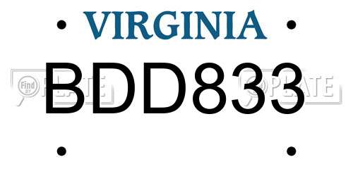 BDD833 Virginia License Plate