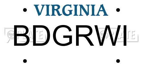BDGRWI Virginia License Plate