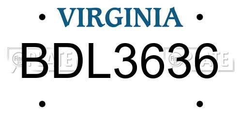 BDL3636 Virginia License Plate